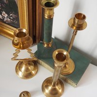 Vintage candlestick holder set | Candlestick holders | Vintage brass candlestick holders and candle snuffer | Vintage Christmas gift set