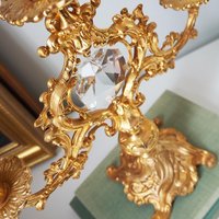 Vintage three arm candelabra | Crystal candelabra | Gold plated candelabrum | Three arm gold plated candlestick holder | Vintage candelabra