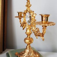 Vintage three arm candelabra | Crystal candelabra | Gold plated candelabrum | Three arm gold plated candlestick holder | Vintage candelabra