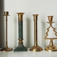 Vintage candlestick holder set | Candlestick holders | Vintage brass candlestick holders and candle snuffer | Vintage Christmas gift set