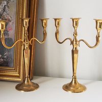 Vintage three arm candelabrums | Set of two brass candelabrums | Three arm candlestick holders | Vintage candelabrum | Brass candelabrums
