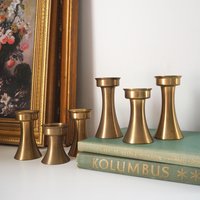 Set of six vintage candlestick holders | Solid brass candlestick holders | Vintage brass candle holders | Matching candle holder set
