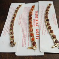 Set of three vintage bracelets | Agate and goldstone bracelets | Thunderegg agate bracelet | Genuine Goldstone bracelets | Handmade in USA