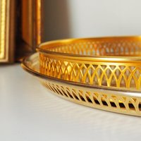 Set of two vintage gold plated trays | Scandia Guld trays | Vintage trays with a raised edge | Gold plated serving trays with a cutout rim