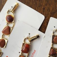 Set of three vintage bracelets | Agate and goldstone bracelets | Thunderegg agate bracelet | Genuine Goldstone bracelets | Handmade in USA