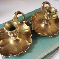 Set of two vintage chamber candlestick holders | Chamber candlestick holders | Antique bronze candleholders | Antique chamber candle holders