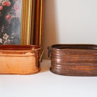 Vintage copper planters | Set of two mismatched copper planters | Vintage planters | Oblong copper planters | Vintage copper pots
