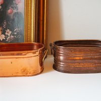 Vintage copper planters | Set of two mismatched copper planters | Vintage planters | Oblong copper planters | Vintage copper pots
