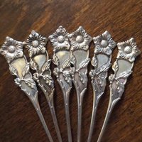 Set of six vintage teaspoons | Large alpacca silver teaspoons | Matching teaspoons | Floral teaspoon set | Vintage alpacca teaspoons
