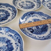 Vintage Arabia plates | Arabia Singapore saucers | Set of five Arabia Singapore saucers | Decorative blue and white plates | Arabia Finland