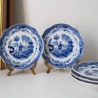Vintage Arabia plates | Arabia Singapore saucers | Set of five Arabia Singapore saucers | Decorative blue and white plates | Arabia Finland