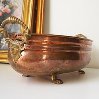 Vintage copper planter | Large copper planter | Oval copper planter | Vintage copper pot | Lion handle copper planter
