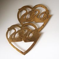Vintage brass trivets | Set of two matching swan trivets | Heart shaped brass trivets | Brass trivets | Vintage kitchenware | Swan trivets