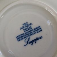 Vintage Arabia plates | Arabia Singapore saucers | Set of five Arabia Singapore saucers | Decorative blue and white plates | Arabia Finland