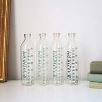 Set of four vintage glass bottles | Vintage Jenatherm laboratory bottles | Vintage apothecary bottles | Vintage glass vases