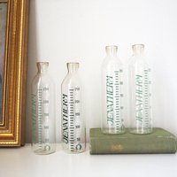 Set of four vintage glass bottles | Vintage Jenatherm laboratory bottles | Vintage apothecary bottles | Vintage glass vases