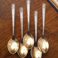 Set of five vintage teaspoons | Vintage alpacca silver teaspoons | Large teaspoons | Ornate teaspoons | USSR teaspoons