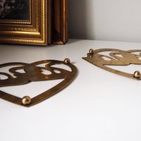Vintage brass trivets | Set of two matching swan trivets | Heart shaped brass trivets | Brass trivets | Vintage kitchenware | Swan trivets