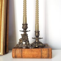 Set of two vintage candlestick holders | Italian candlestick holders | Ornate candlestick holders | Made in Italy