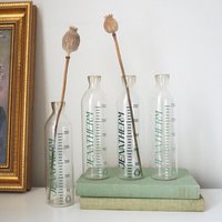 Set of four vintage glass bottles | Vintage Jenatherm laboratory bottles | Vintage apothecary bottles | Vintage glass vases