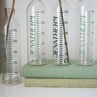 Set of four vintage glass bottles | Vintage Jenatherm laboratory bottles | Vintage apothecary bottles | Vintage glass vases