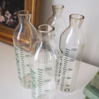 Set of four vintage glass bottles | Vintage Jenatherm laboratory bottles | Vintage apothecary bottles | Vintage glass vases