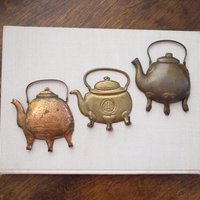 Vintage teapot wall hooks | Brass and copper wall hooks | Vintage teapot wall hooks | Kitchen wall hooks | Coffee pot wall hooks
