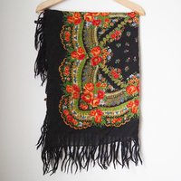 Vintage floral scarves | Floral scarf with a fringe | Vintage wool scarf | Vintage wool shawl | Vintage floral scarf