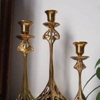 Set of three vintage candlestick holders | Brass candlestick holders | Tall brass candlestick holders | Mismatched candlestick holders