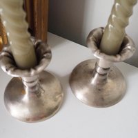 Set of two vintage candlestick holders | Silver plated candlestick holders | Simple silver tone candlestick holders | Vintage candle holders
