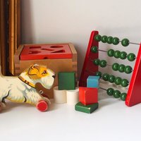 Vintage wooden toy set | Vintage children's abacus | Wooden shape sorter | Vintage wooden blocks | Vintage wooden dog | Vintage wooden toys