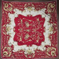 Vintage silk scarf | Baroque silk scarf | Large vintage silk scarf | Red, white and yellow silk scarf | Hand-rolled silk scarf
