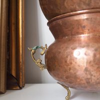 Set of two vintage copper planters | Mismatched copper planters | Round copper planters | Vintage copper planters | Hanging planter