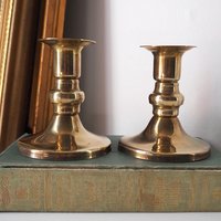Pair of vintage candlestick holders | Brass candlestick holders | Simple brass candlestick holders