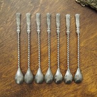 Set of seven vintage spoons | Silea tassel twisted handle spoons | Long vintage spoons | Silea spoons | Vintage dessert spoons