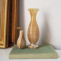 Vintage onyx marble home decor set | Onyx marble vase and pear | Vintage bud vase | Vintage single flower vase | Onyx marble home decor