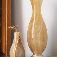 Vintage onyx marble home decor set | Onyx marble vase and pear | Vintage bud vase | Vintage single flower vase | Onyx marble home decor