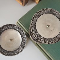 Set of two vintage candle holders | Silver tone candle holders | Matching candle holders | Vintage candle holders | Pillar candle holders
