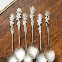 Set of six vintage teaspoons | Vintage alpacca silver teaspoons | Vintage teaspoons | Rose teaspoon set | Vintage alpacca teaspoons