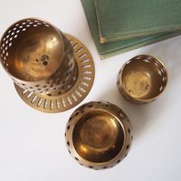 Set of three vintage tealight candle holders | Brass tealight candleholders | Vintage brass votive candleholders | Mismatched candle holders