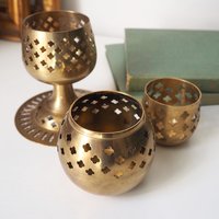Set of three vintage tealight candle holders | Brass tealight candleholders | Vintage brass votive candleholders | Mismatched candle holders