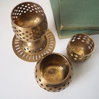 Set of three vintage tealight candle holders | Brass tealight candleholders | Vintage brass votive candleholders | Mismatched candle holders