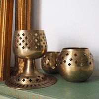 Set of three vintage tealight candle holders | Brass tealight candleholders | Vintage brass votive candleholders | Mismatched candle holders