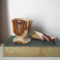 Vintage mortar and pestle | Onyx marble mortar | Small marble mortar | Green and brown onyx mortar and pestle