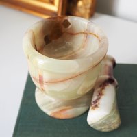 Vintage mortar and pestle | Onyx marble mortar | Small marble mortar | Green and brown onyx mortar and pestle