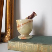 Vintage mortar and pestle | Onyx marble mortar | Small marble mortar | Green and brown onyx mortar and pestle