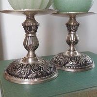 Set of two vintage candle holders | Silver tone candle holders | Matching candle holders | Vintage candle holders | Pillar candle holders
