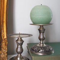 Set of two vintage candle holders | Silver tone candle holders | Matching candle holders | Vintage candle holders | Pillar candle holders
