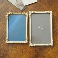 Set of two vintage photo frames | Set of two small matching vintage frames | Vintage brass picture frames | Brass and white frames