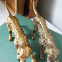 Vintage brass dogs | Set of two vintage brass dogs | Vintage brass figurines | Brass dog statues | Vintage brass dog figurines